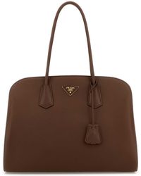 Prada - Chocolate Leather Shopping Bag - Lyst