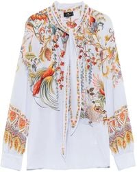 Etro - Bird Print Blouse With Tie Collar - Lyst