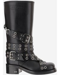 Mach & Mach - Leather Combat Boots With Straps And Eyelets - Lyst