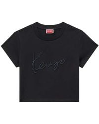 KENZO - Signature' Embroidered Cotton Cropped T-Shirt - Lyst