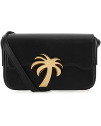 ショルダーバッグ・ポシェット Palm Angels SHOULDER BAG (PWNQ012F22LEA001 1076) Palm Angels Logo-Print Leather Crossbody Bag Black Men's - US