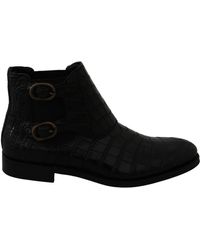 DOLCE & GABBANA Solid Leather Boots with Buckle Closure Shoes Black 03842 