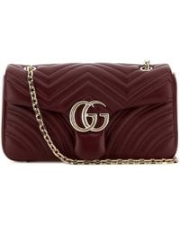 Gucci - Burgundy Nappa Leather Medium GG Marmont Shoulder Bag - Lyst