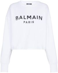 Balmain - Logo Organic Cotton Cropped Sweatshirt - Lyst