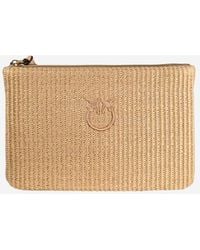Pinko - Raffia Clutch With Logo - Lyst
