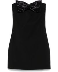 black crepe contrast chiffon mini dress Self-Portrait Crepe Contrast Chiffon Mini Dress in Black