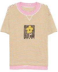 Marni - Striped T Shirt With Floral Print - Lyst