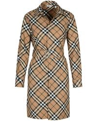 Burberry - 'Check' Kleid in beige Wollmischung - Lyst