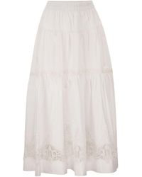 Maurizio Mykonos - Cotton And Rayon Midi Skirt With Embroidered Inserts - Lyst