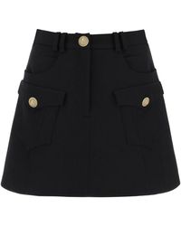 Balmain - Trapeze Mini Skirt With Embossed Buttons - Lyst