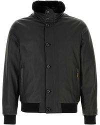 Moorer - Moored Leather Bomber Jacket With Nylon Lining - Lyst