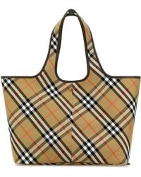 Burberry - Embroidered Canvas Medium Check Shopping Bag - Lyst