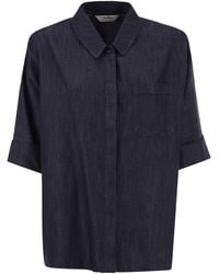 Max Mara - Stmrugiada Lichtgewicht Denim Shirt Met Korte Mouwen - Lyst