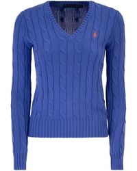 Polo Ralph Lauren - Cotton Cable Knit Jumper With V Neck - Lyst