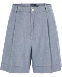 Polo Ralph Lauren - Pleated Cotton Chambray Shorts - Lyst