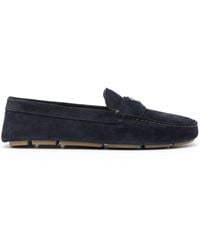 Prada - Enamel-Triangle-Logo Suede Loafers - Lyst