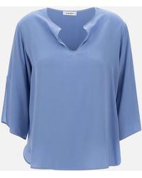 Kangra - Silk V Neck Blouse With Slits - Lyst