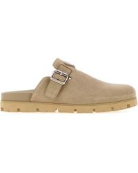 Prada - Sand Suede Slippers - Lyst