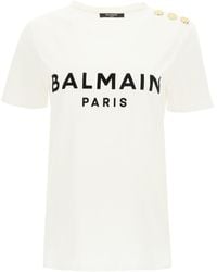 Balmain - Camiseta con logo y detalle de botones - Lyst