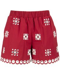 RED Valentino - Pantalones cortos de algodón rojo de con bordado sangallo - Lyst