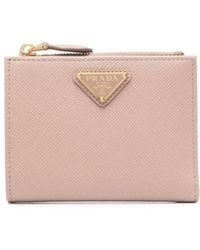 Prada - Logo Plaque Grained Leather Wallet - Lyst