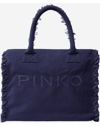Pinko - Cotton Shopper Bag With Logo - Lyst
