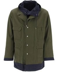 Sacai - Reversible Cotton Blend Overcoat With - Lyst