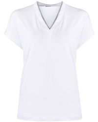 Brunello Cucinelli - Glänzender Kragen Geripptes T -shirt - Lyst