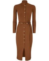 Elisabetta Franchi - Openwork Knit Dress With Jewelled Belt - Lyst