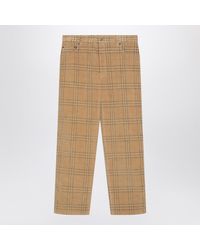 Burberry - Sand Coloured Check Corduroy Trousers - Lyst