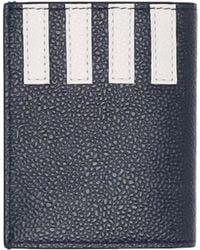 Thom Browne - Dubbele Kaarthouder Met / Zijkant 4-bar Streep In Kiezelnerf Leer - Lyst
