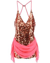 DSquared² - Pailletten-Minikleid mit drapiertem Detail Orange, Pink - Lyst