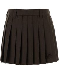 Miu Miu - Chocolate Wool Mini Skirt - Lyst