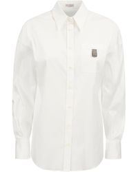 Brunello Cucinelli - Stretch Cotton Poplin Shirt Met 'shiny Tab' - Lyst