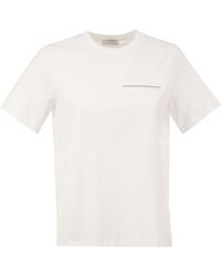 Peserico - Stretch Cotton T-Shirt With Punto Luce Chest Pocket Detail - Lyst