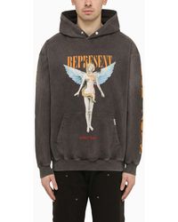Represent - Black Washed Out Cotton Sweatshirt With Logo Print - Lyst