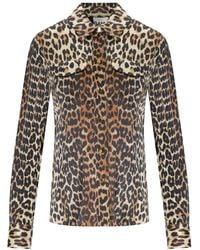 Ganni - Animal Print Satin Shirt - Lyst