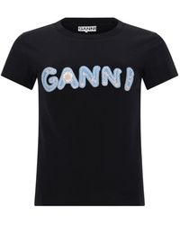 Ganni - T-Shirt Con Logo - Lyst