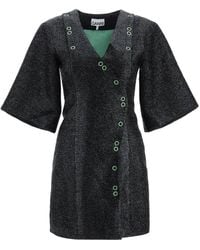 Ganni - Lurex Mini -Kleid mit Pressebutter - Lyst