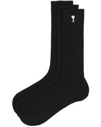 Ami Paris - Ribbed Detail Socks (Set Of Three) - Lyst