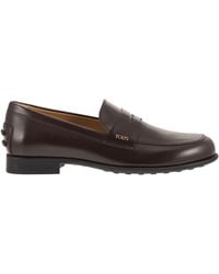 Tod's - Calfskin Leather Loafers With Logo Detail - Lyst