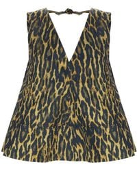 Ganni - Leopard Animal Print V Neck Top - Lyst