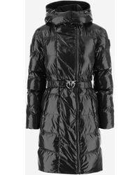 Pinko - Glossy Quilted Puffer Coat With Decorative Buckle And Hood - Lyst