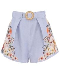 Zimmermann - Lexi Tuck Linen Shorts avec motif floral - Lyst