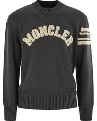 Moncler - Wool Jumper With Embroidered Monogram - Lyst