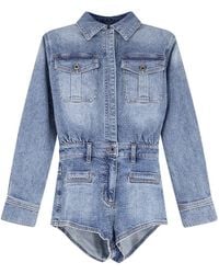 Self-Portrait - Rhinestone Denim Playsuit - Lyst