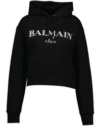 Balmain - Vintage Print Hoodie Katoen Zwart - Lyst