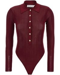 Self-Portrait - Viscose Knit Bodysuit Top Bordeaux-Donna - Lyst