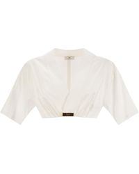 Elisabetta Franchi - Stretch Cotton Top With Logo Detail - Lyst