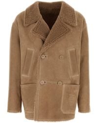 Fendi - Camel Shearling Double-Breasted Jacket - Lyst